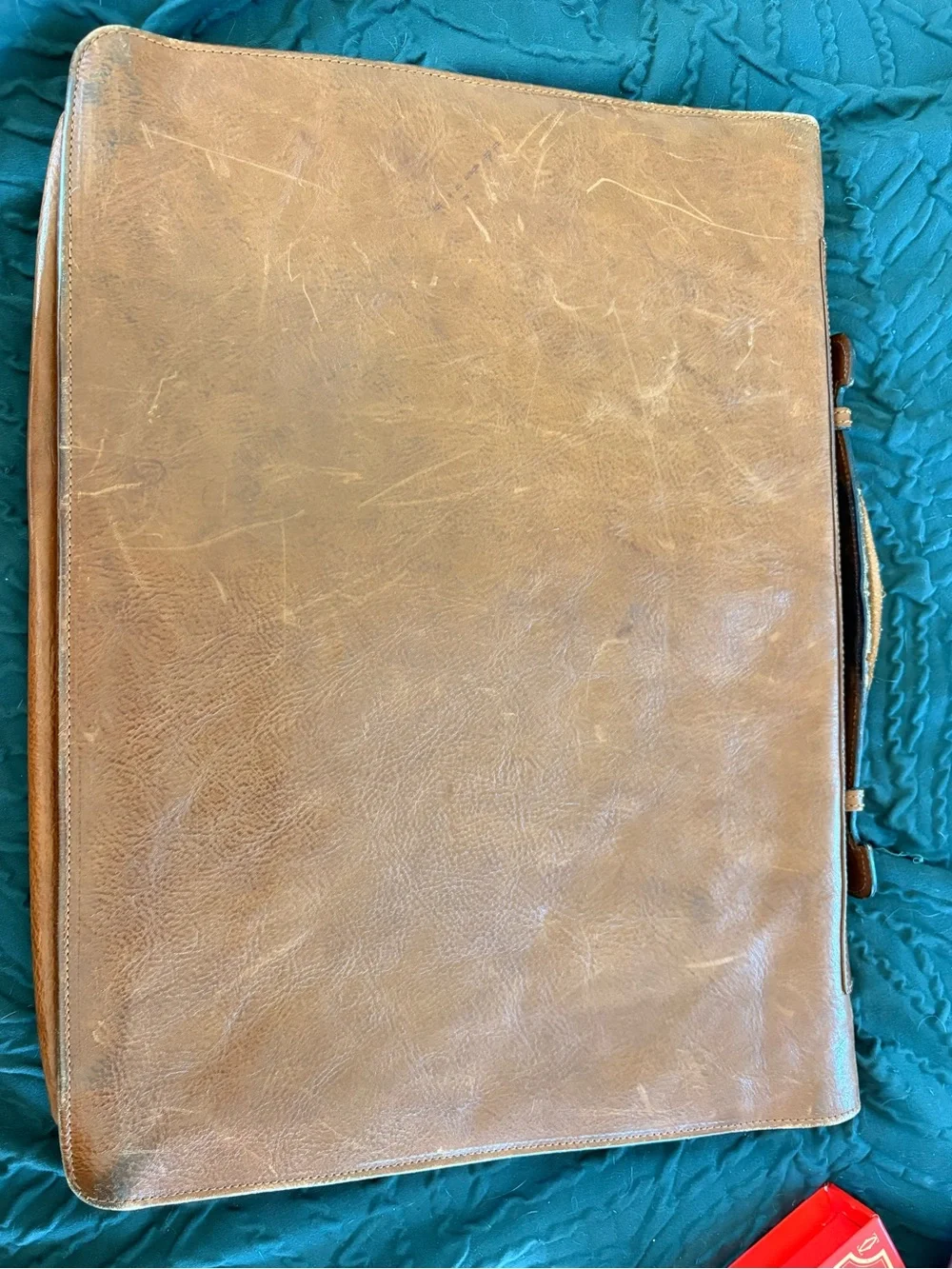 Men's Leather Briefcase in Tan with Brass-tone Closure